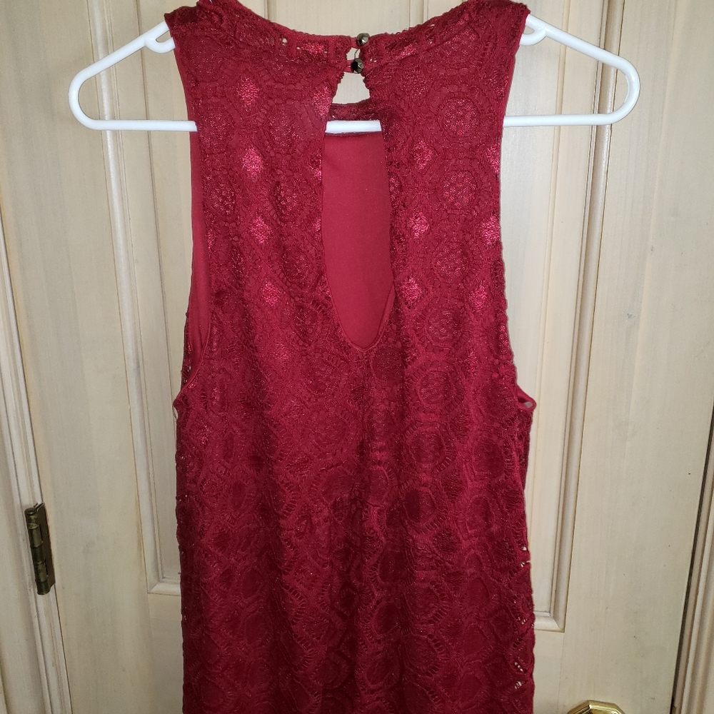 Francesca Misses M red Burgundy dress lace overlay embroidery stitched Christmas - Picture 3 of 7